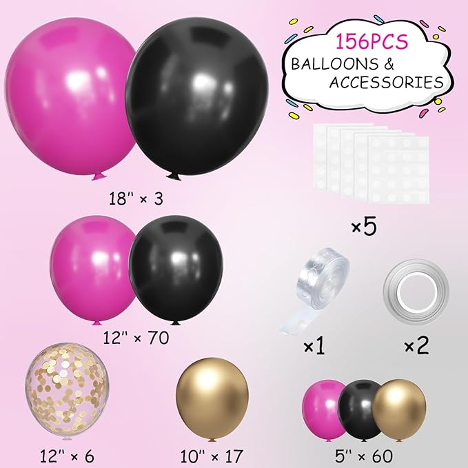 Red Black Gold Balloon Garland Arch Kit 156 Hot Pink Black Gold