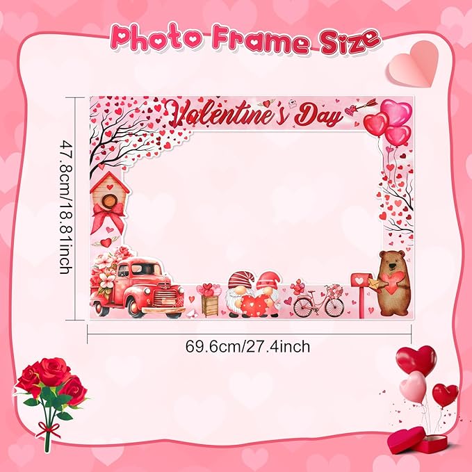 Happy Valentine's Day Photo Booth Props with Photo Frame Red and