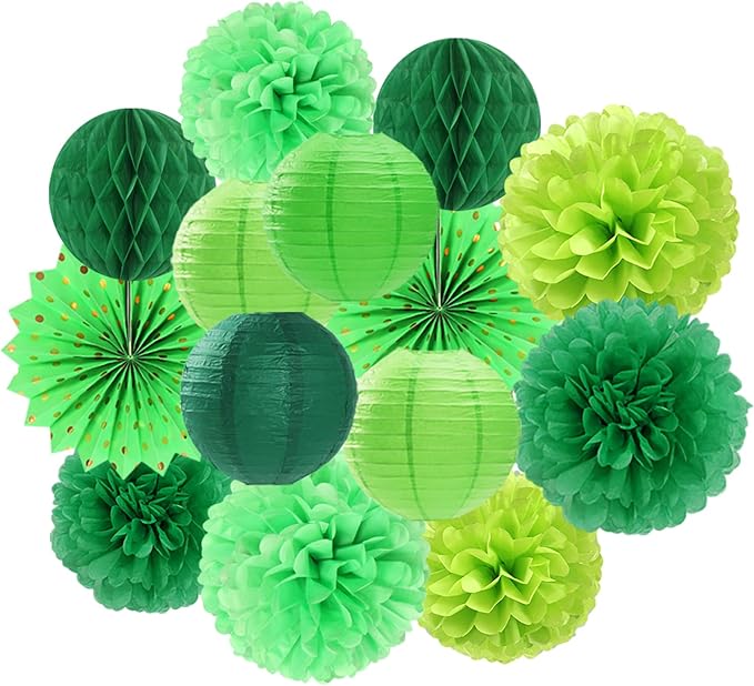 Green Party Decorations Streamers Lanterns 14pcs St Patricks Day