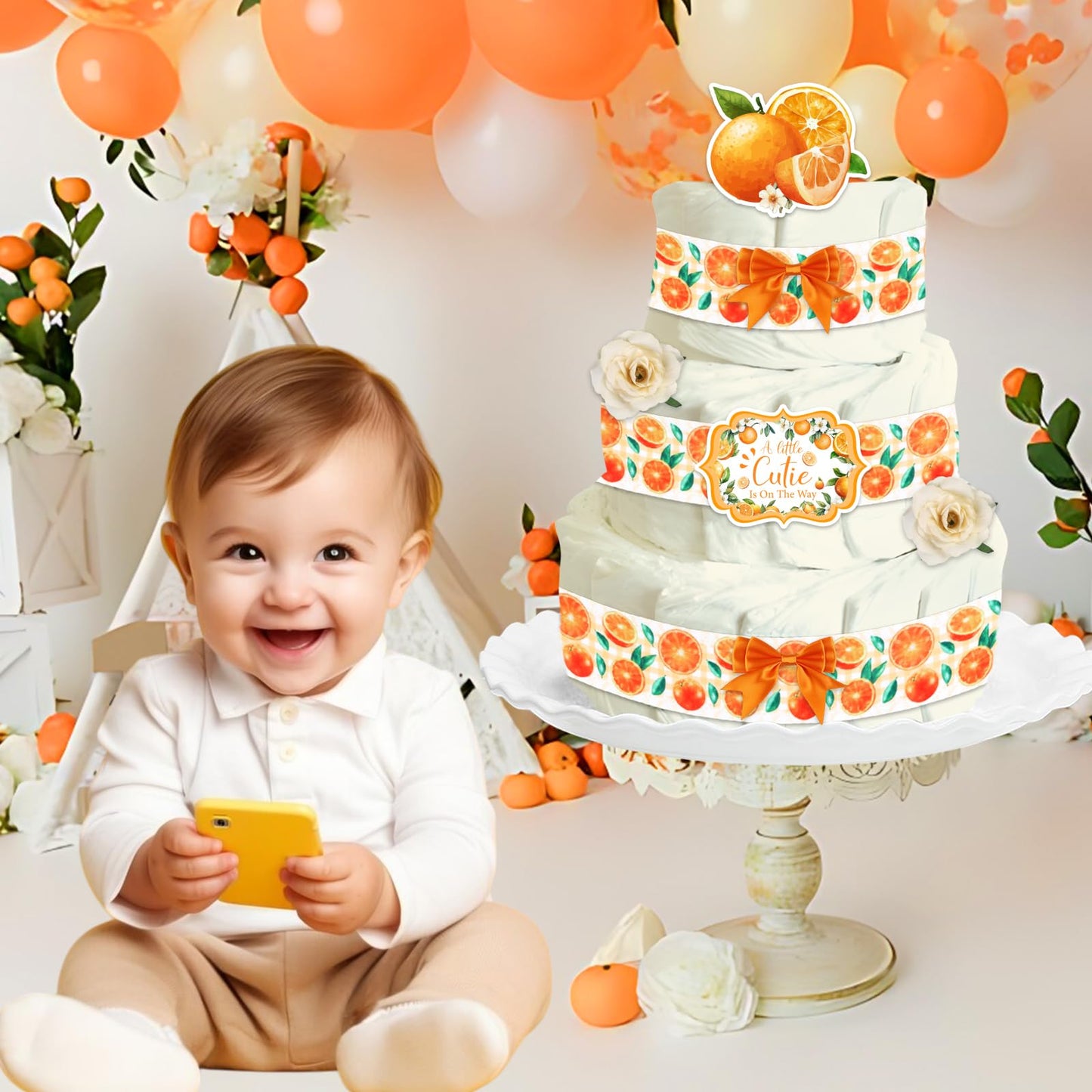 Cheerupp Orange Baby Shower Diaper Cake Decorations, Citrus A Little