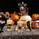 Halloween Flickering Candles Remote with Skull Spider Web Crow Raven