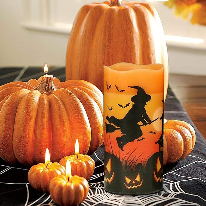 Halloween Flameless Flickering LED Candles with 6 Hour Timer Battery
