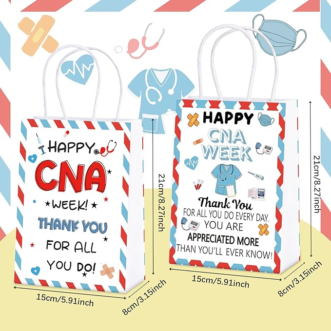 Gilprop 48 Pcs CNA Week Gifts Bags Bulk Double Sided CNA Thank You