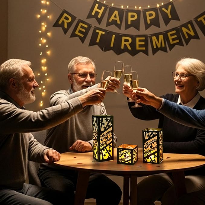 12 Pcs Happy Retirement Party Table Decorations Black and Gold