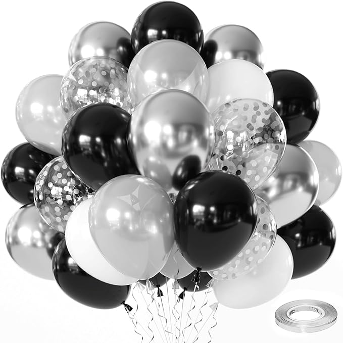 Zesliwy Black Silver Balloons Set,50pcs 12inch Metallic Silver Black