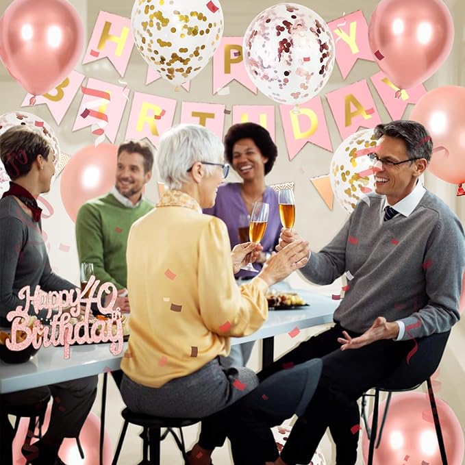 40th Rose Gold Birthday Decorations For Women Number 40 Balloons