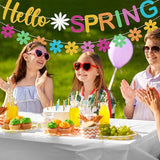 Hello Spring Banner Colorful Glitter Spring Wildflower Banner