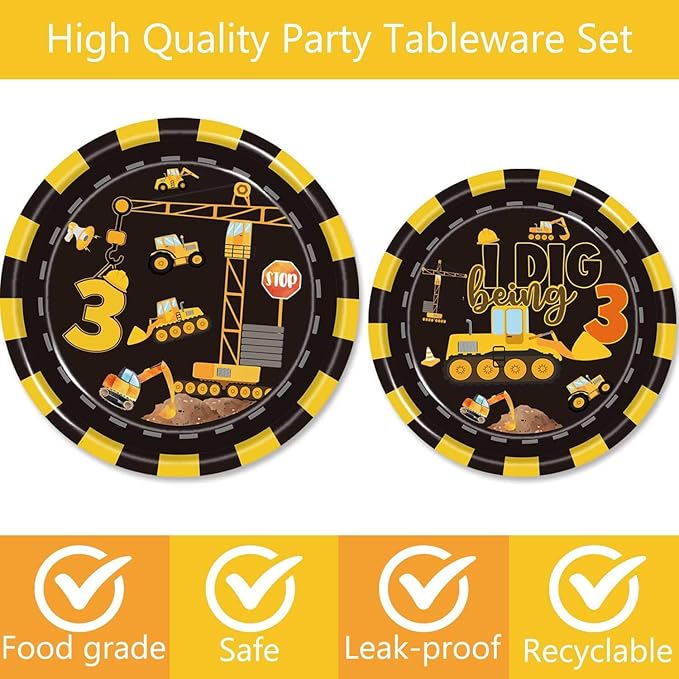 162 Pcs Construction 3rd Birthday Party Supplies Dump Truck Three