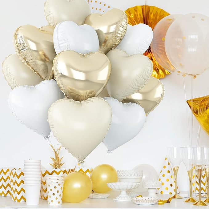 Cream White Heart Balloons,12Pcs Sand White Gold Heart Shaped Foil