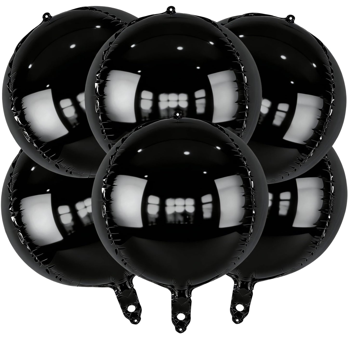 Metallic Black Round Foil Balloons, 22" Large 4D Sphere Mylar Balloons