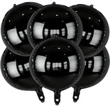 Metallic Black Round Foil Balloons, 22" Large 4D Sphere Mylar Balloons