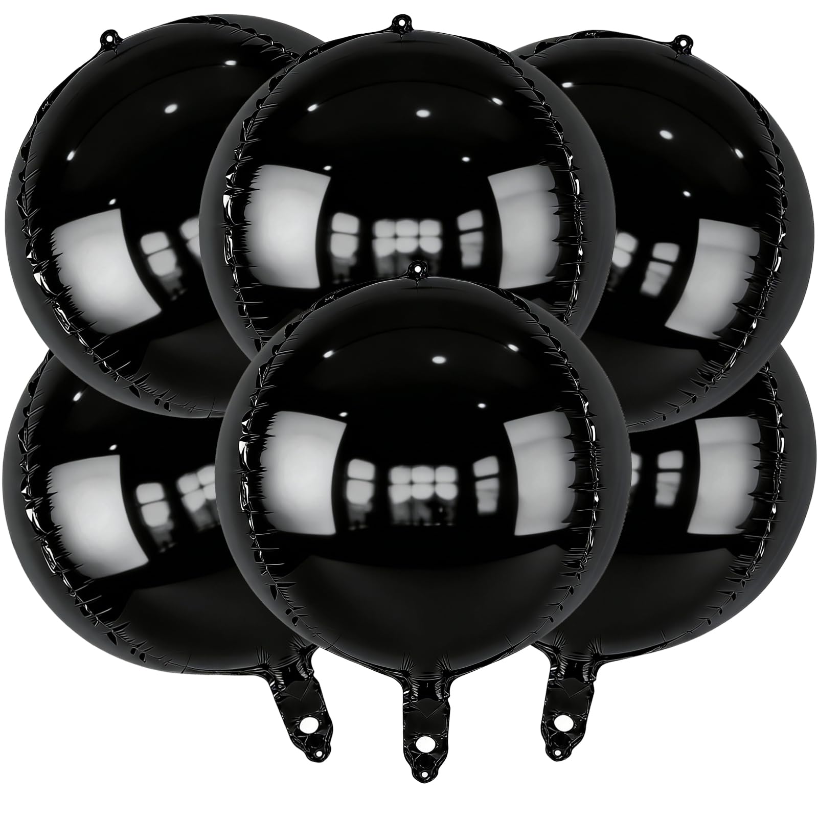 Metallic Black Round Foil Balloons, 22" Large 4D Sphere Mylar Balloons