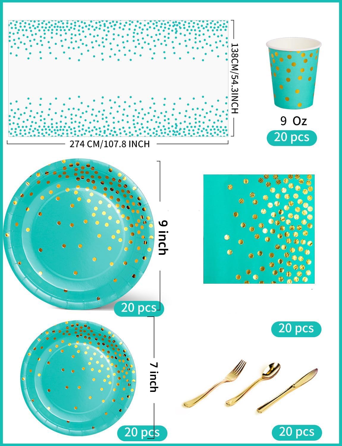 Nkaiso 141 Pieces Blue Green and gold Party Supplies, Disposable Party