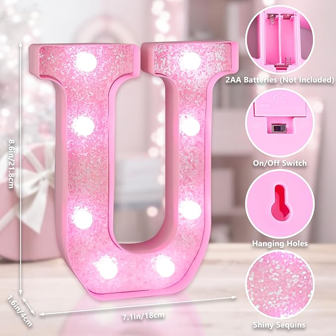 Pink Light Up Letters, LED Marquee Letters for Table, Small Glitter #2