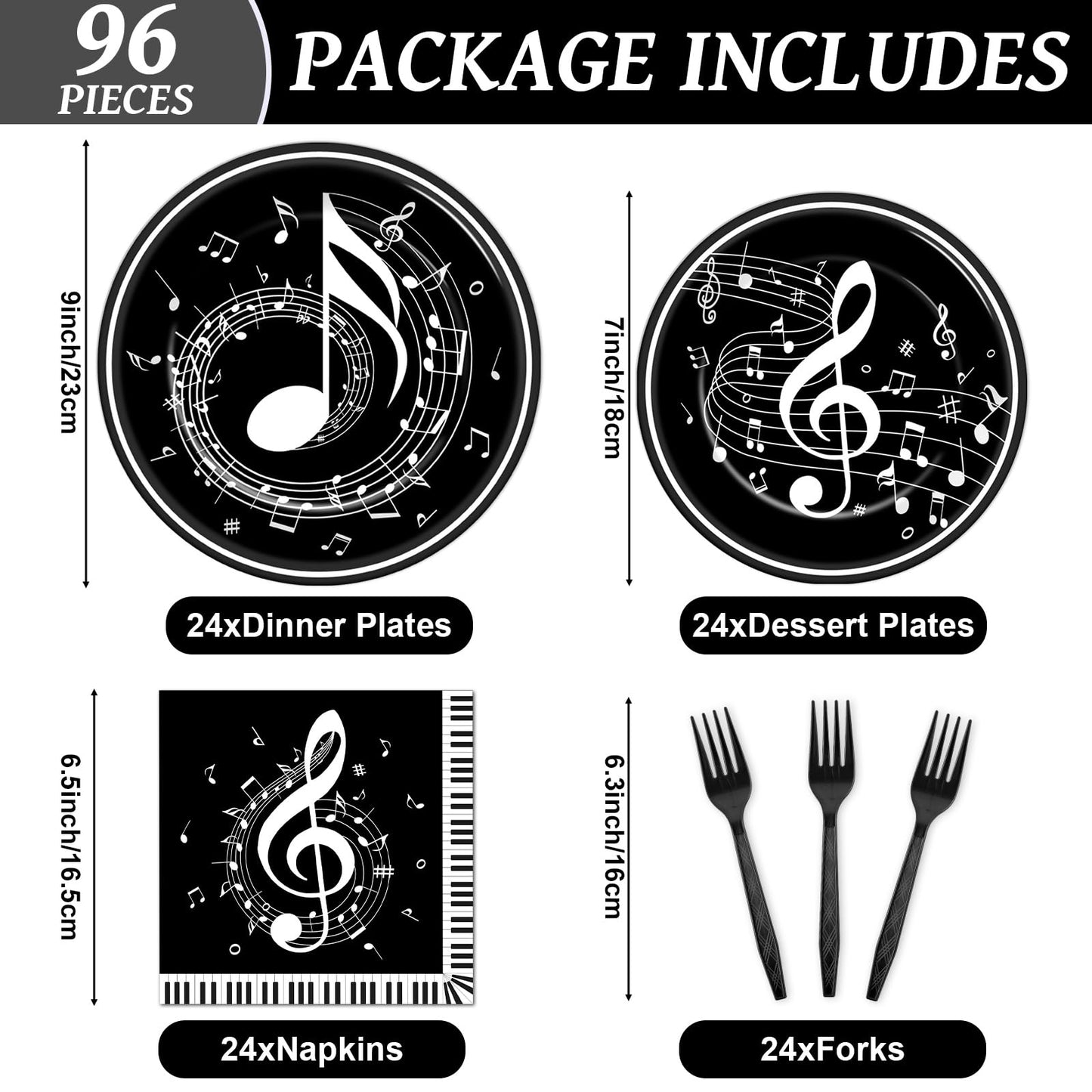 96PCS Musical Note Party Paper Plates and Napkins Music Themed