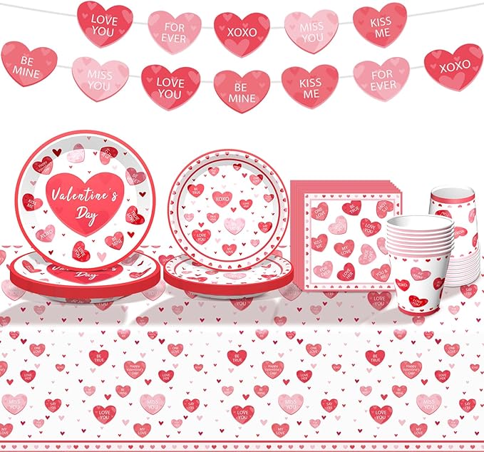 Valentine's Day Party Supplies Tableware Set Red Heart Love
