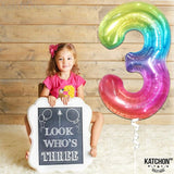 KatchOn, Giant Jelly Rainbow 3 Balloon Number - 40 Inch | Number 3