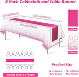 MASHAN 8Pack Disposable Plastic Party Tablecloths & Satin Table