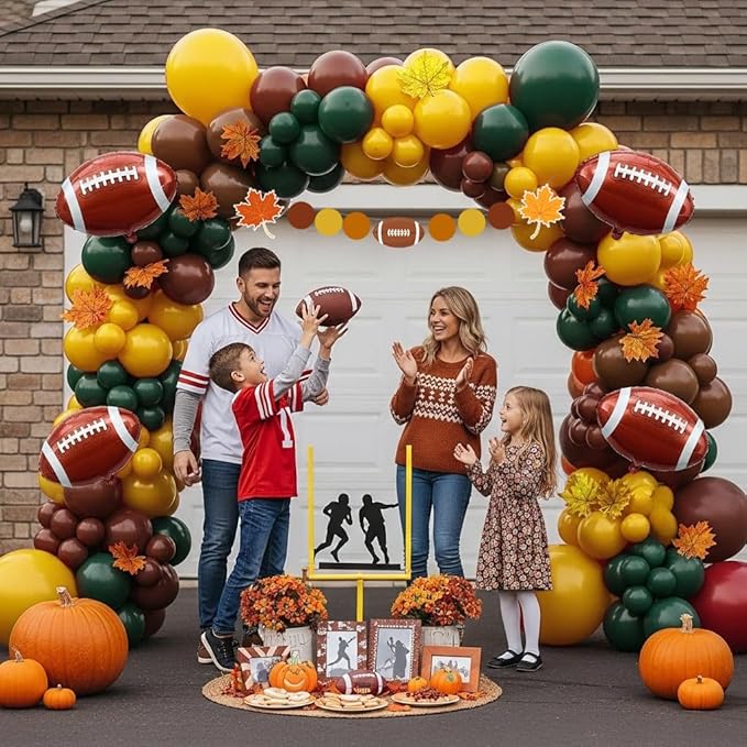 Football Party Decorations with Ruby red Green Brown Balloon Garland