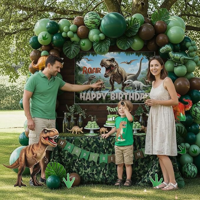 Dinosaur Birthday Party Decorations with Dinosaur backdrop Hunter