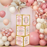 DataMoon 1st Birthday Decorations Boxes for Baby Girl - 3PCS Pink