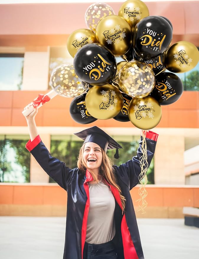 Graduation Balloons, Congrats Grad Balloons 12 Inch Black and Gold