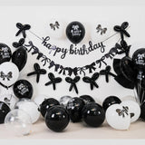 Black Silver White Bow Birthday Decorations, Coquette Party Decor with