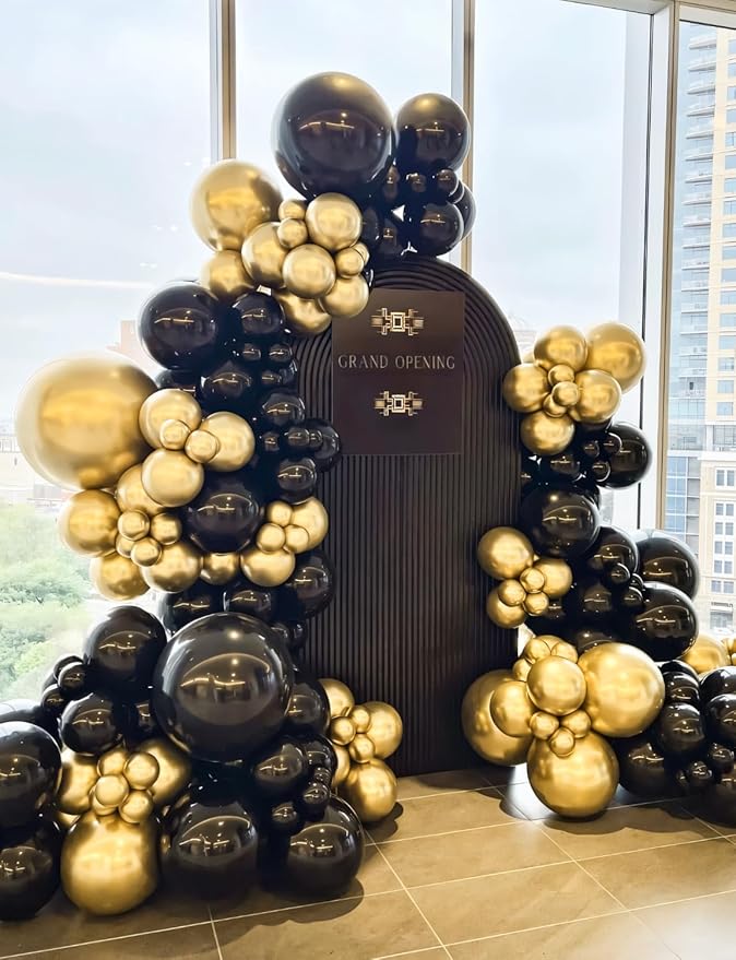 Black and Gold Balloons Arch Garland Kit 129 Pcs 18/12/10/5 In Black