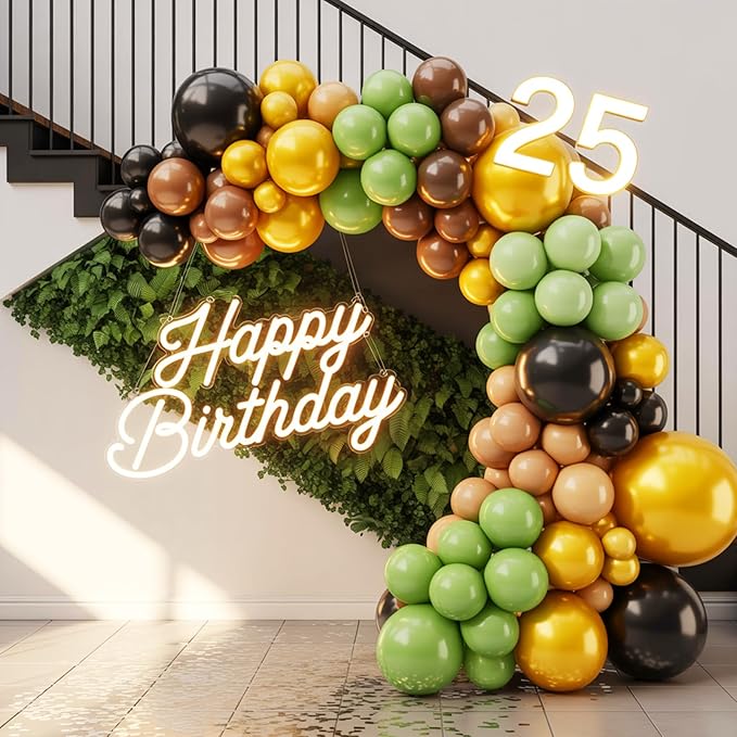Black Green Bronw Balloons, 60pcs 12Inch Black and Green Bronw Gold