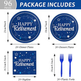 96Pcs Blue Retirement Plates and Napkins Blue Silver Retirement