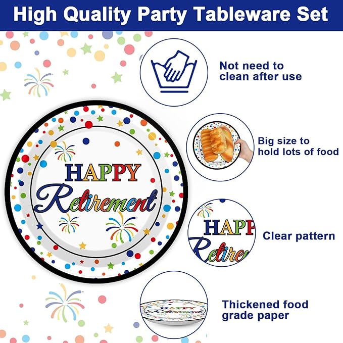 200 Pcs Happy Retirement Party Supplies Serve for 50 Guests Colorful