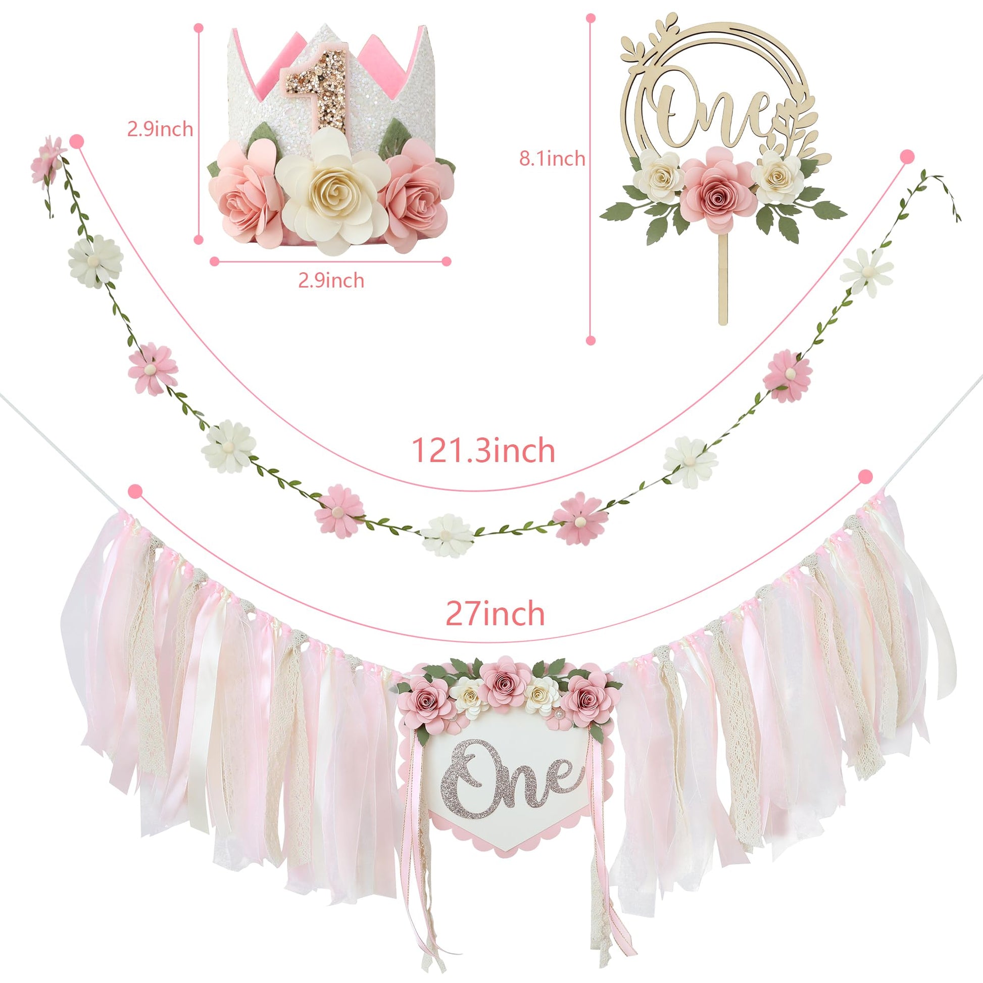HODIHIWI Wildflower 1st High Chair Banner Birthday Decorations Fo Ligh