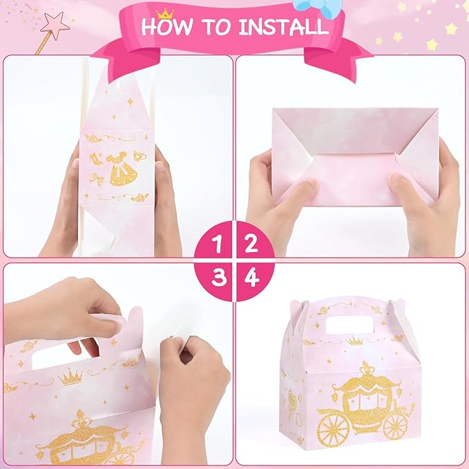WERNNSAI 12 Pack Princess Candy Boxes - Pink Princess Birthday Party