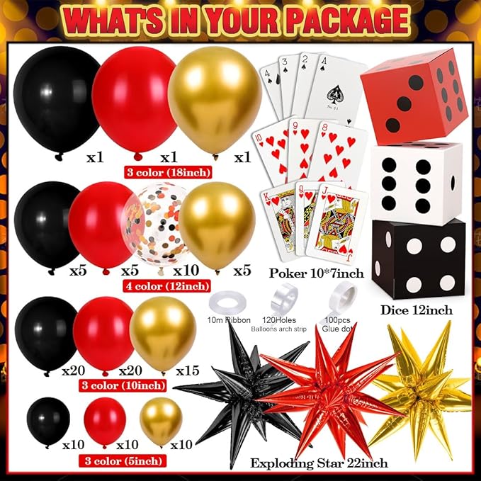 132Pcs Casino Theme Party Decorations Dice Boxes Large Poker Cards