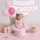 First Birthday Decorations for Girl Pink Bow One Birthday Hat and