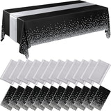 Breling 24 Packs Black and Silver Disposable Plastic Tablecloths and