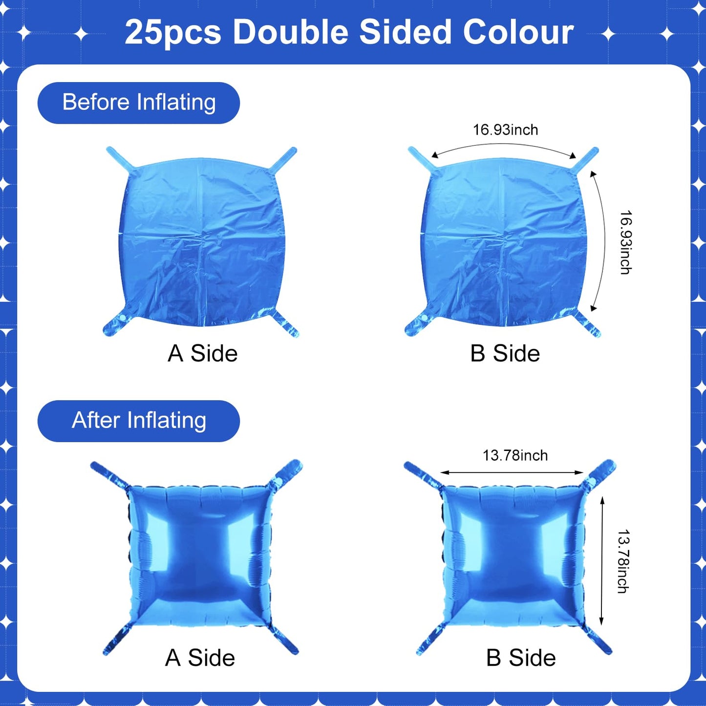 Blue Square Foil Balloons 25 Pcs Metallic Blue Balloons Wall Backdrop