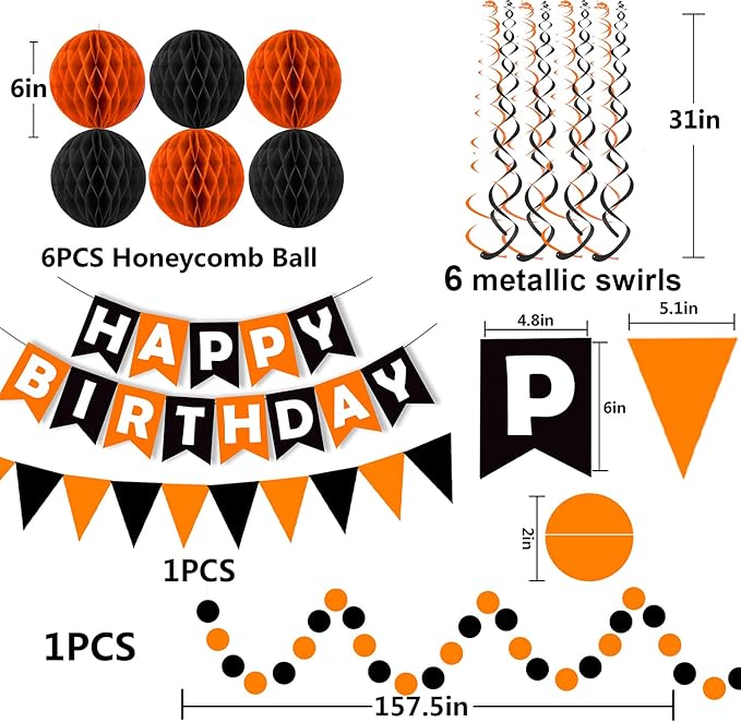 Fecedy Black Orange Happy Birthday Banner Paper Triangle Flag Bunting