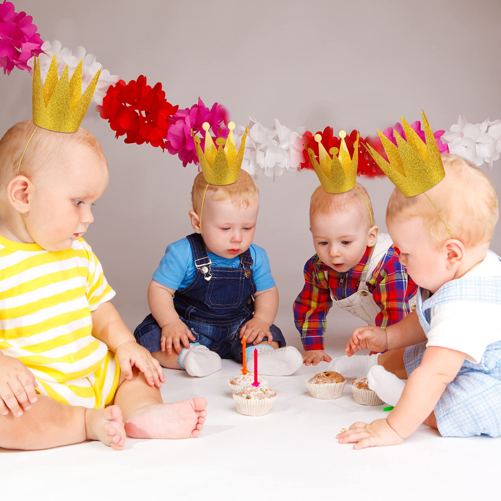 Gersoniel 24 Pieces Gold Crown Hats Mini Paper Glitter Crowns with
