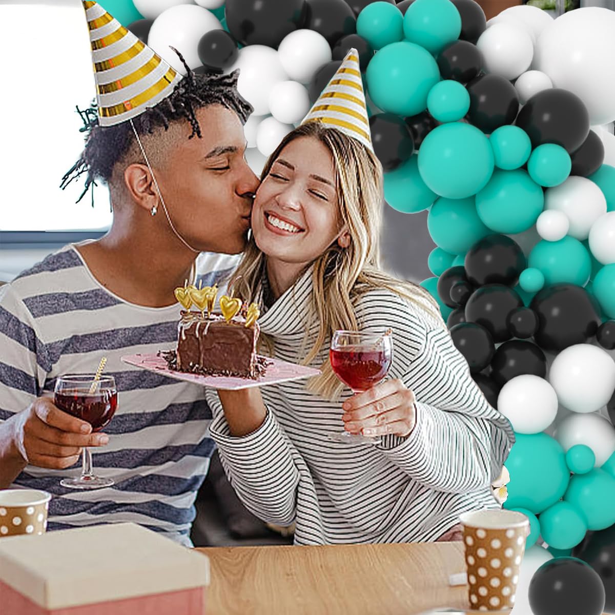 Teal Blue Black White Balloon Garland Arch Kit, 122PCS Teal Blue White