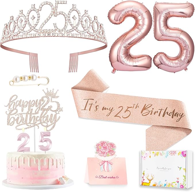 25th Birthday Decorations Gifts for Women Including 25 year old Cake