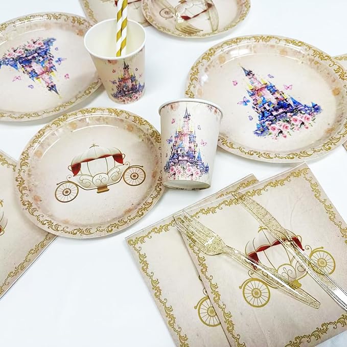 112 PCS Princess Party Plates Princess Birthday Decorations Once