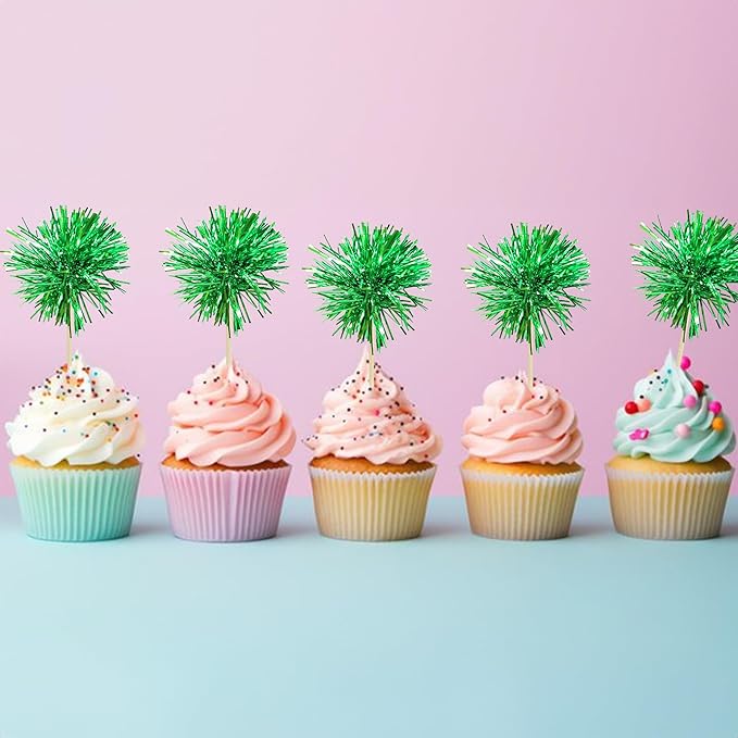 Gyufise 30Pcs Foil Firework Cupcake Toppers Sparkle Tinsel Cake #8