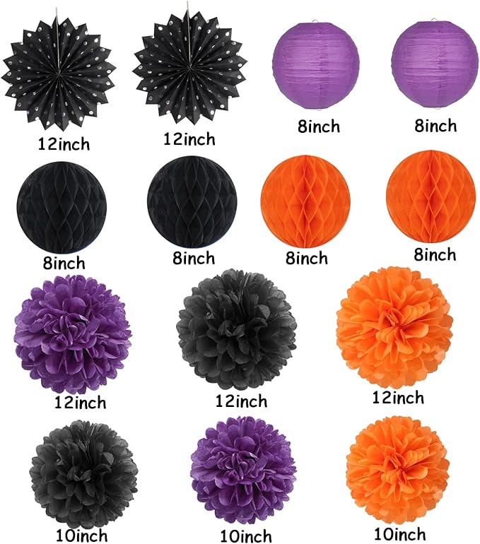 Black Orange Purple Halloween Party Decorations 14pcs Kits Paper