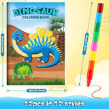 12 Dinosaur Mini Coloring Books Kids with 12 Stacking Crayons Dino