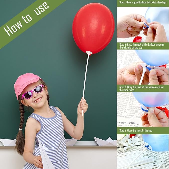PP OPOUNT Upgraded Version 100 Pieces White Plastic Balloon Sticks