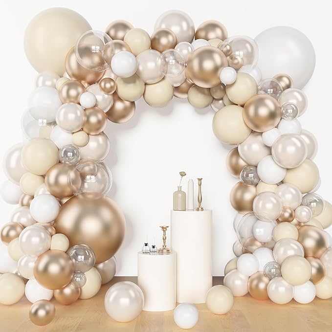 Amandir 153 Pcs White Sand Metallic Champagne Gold Balloons Arch