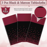 3Pcs Black and Maroon Tablecloth Party Decorations,Plastic Black