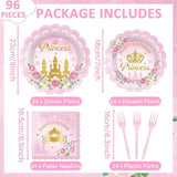 96pcs Princess Birthday Party Decorations Pink Princess Scalloped