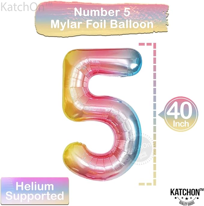 KatchOn Giant Rainbow Number 5 Balloon - 40 Inch | 5th Birthday